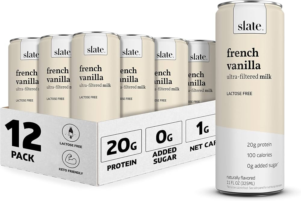 Slate Milk - High Protein Shake, French Vanilla, 20g Protein, 0g Added Sugar, Lactose Free, Keto,... | Amazon (US)