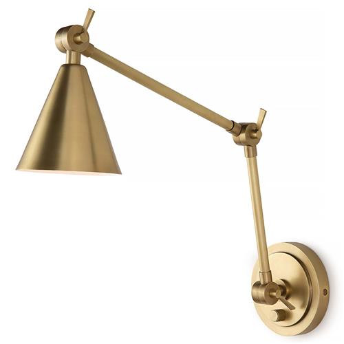 Regina Andrew Sal Mid-Century Natural Brass Steel Adjustable Armed Sconce | Kathy Kuo Home