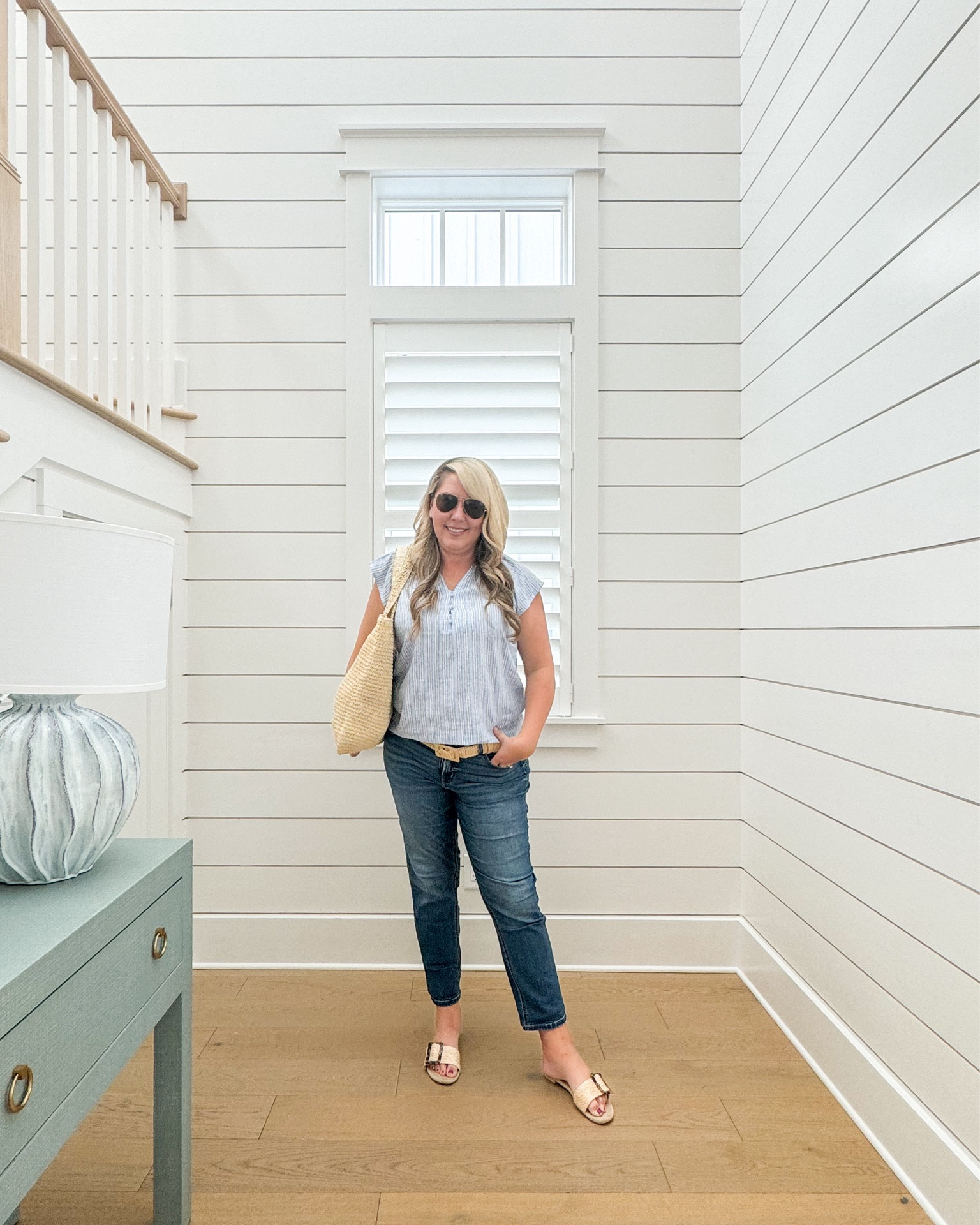 In love with this $13.98 Walmart top! So much I bought it in two other colors! Fits true to size with a flowy fit. The jeans have been a favorite for years. Also true to size but do have stretch so size down if between sizes. And these raffia slide sandals couldn’t be cuter - or comfier with the memory foam footbed! Also linking this cute beach tote bag!
.
#ltkfindsunder50 #ltkfindsunder100 #ltkstyletip #ltkover40 #ltkmidsize #ltkseasonal #ltksalelaert

#LTKSeasonal #LTKSaleAlert #LTKFindsUnder50