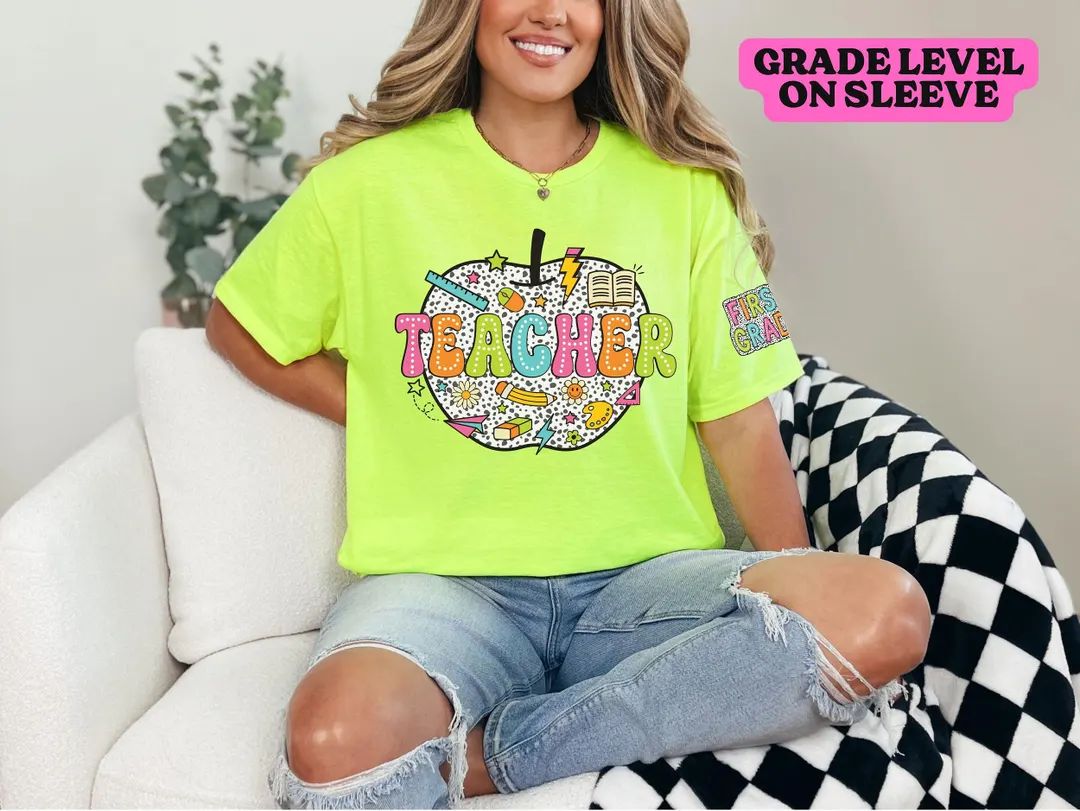 Grade Teacher Shirts, Neon Teacher T-shirts Teacher Gifts Kindergarten Teacher Shirt Back to Scho... | Etsy (US)