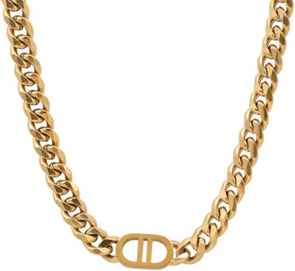 YienDoo Gold Cuban Link Chain Choker Necklace Initials Letter Necklace Punk Chunky Chain Choker S... | Amazon (US)