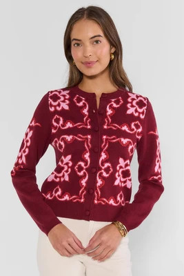 Maroon Printed Cardigan by THML | Avara
