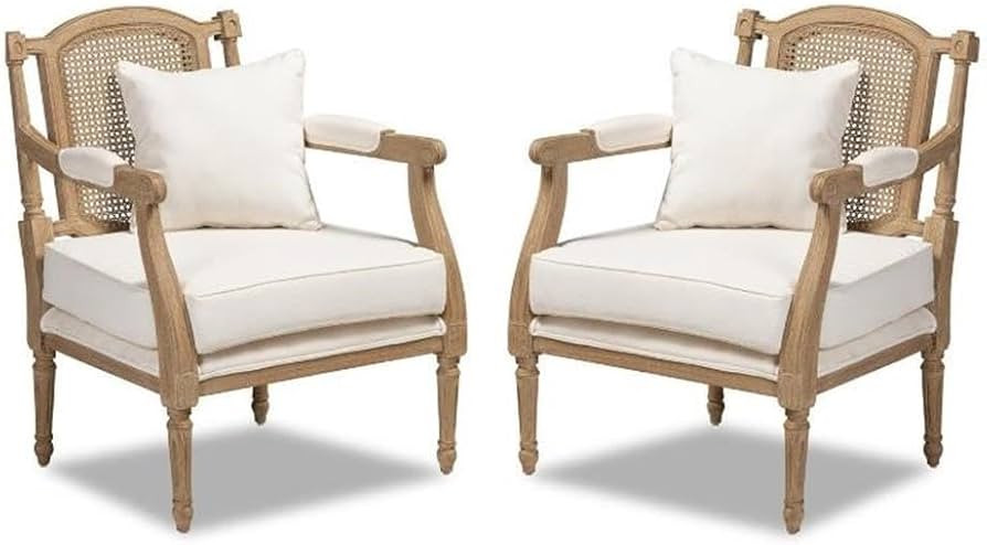 Home Square 2 Piece Wood and Rattan Accent Chair Set in Whitewashed Oak | Amazon (US)