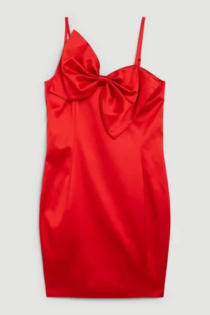 Italian Satin Statement Bow Mini Dress | Karen Millen UK + IE + DE + NL