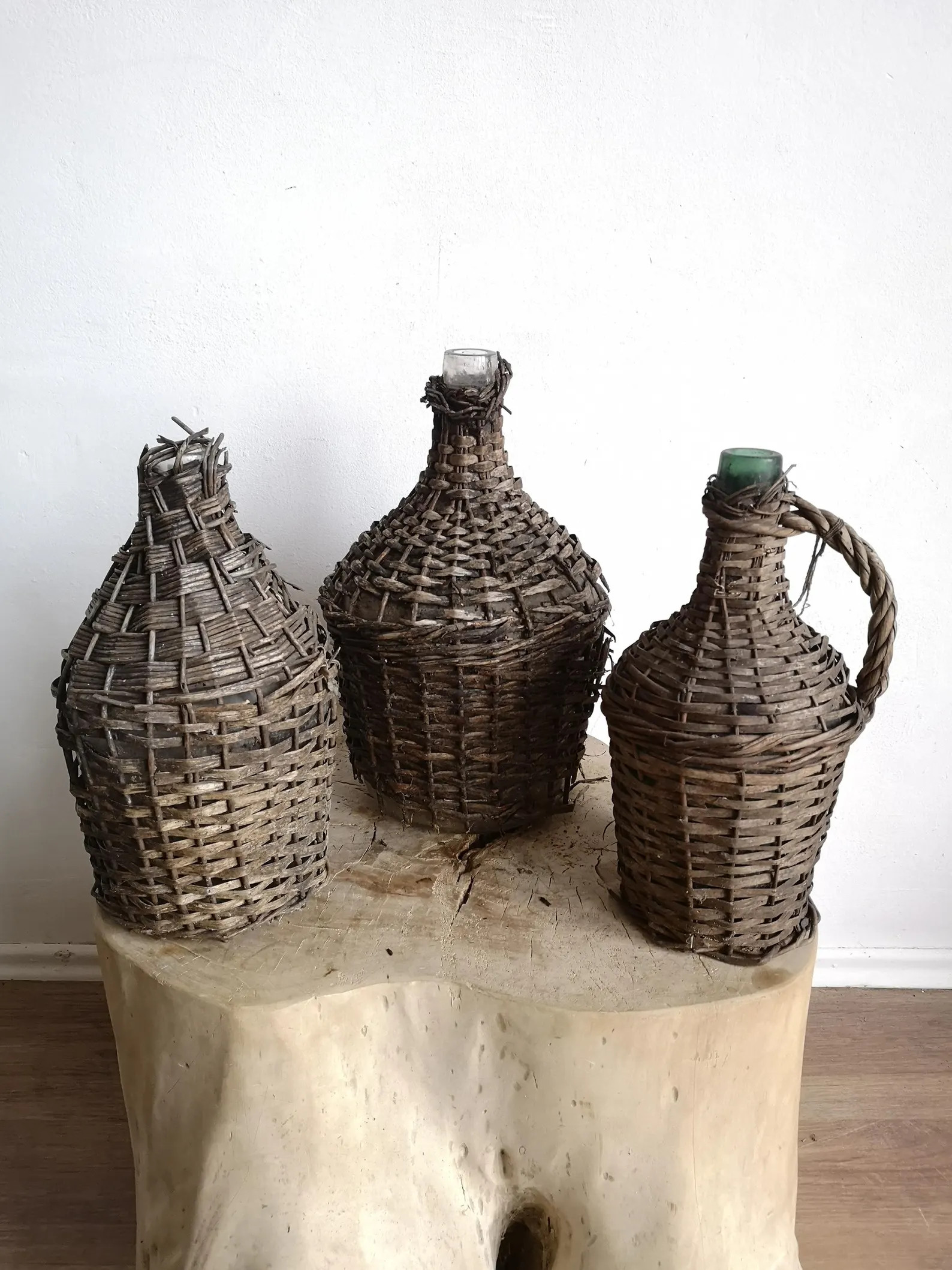 RES POSTAGE Set of 3 Weaved Wicker Wine Bottles Demijohn Primitive, Hand Made. Decorative Rustic ... | Etsy (US)