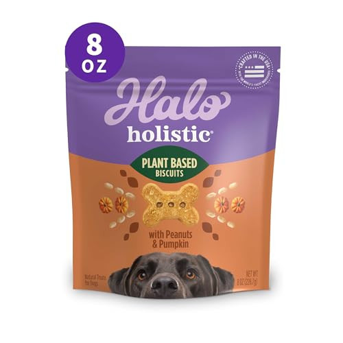 Halo Plant-Based Dog Treats with Peanuts & Pumpkin, Vegan Dog Treat Pouch, 8 oz bag | Amazon (US)