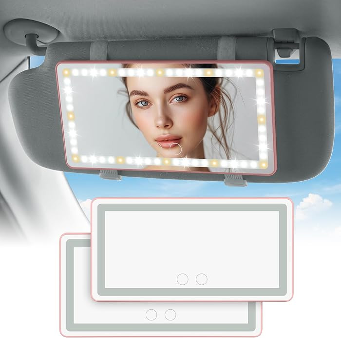 JOYTUTUS Car Sun Visor Vanity Mirror, Car Vanity Mirror With Lights, Makeup Mirror with 3 Light M... | Amazon (US)