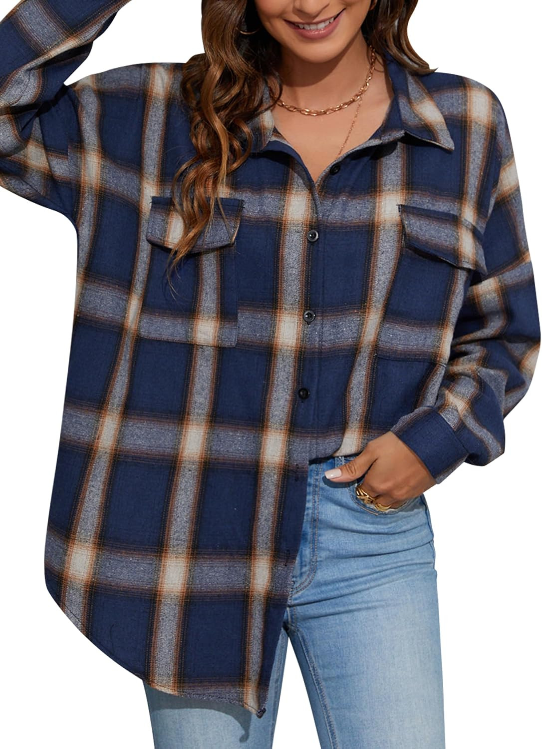 Blooming Jelly Womens Flannel Shirts Plaid Shacket Button Down Long Sleeve | Amazon (US)