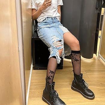 CHUNFO Sheer Socks Womens Floral Embroidered Flower Calf Knee High Cute Ankle Vintage Sock Thin S... | Amazon (US)