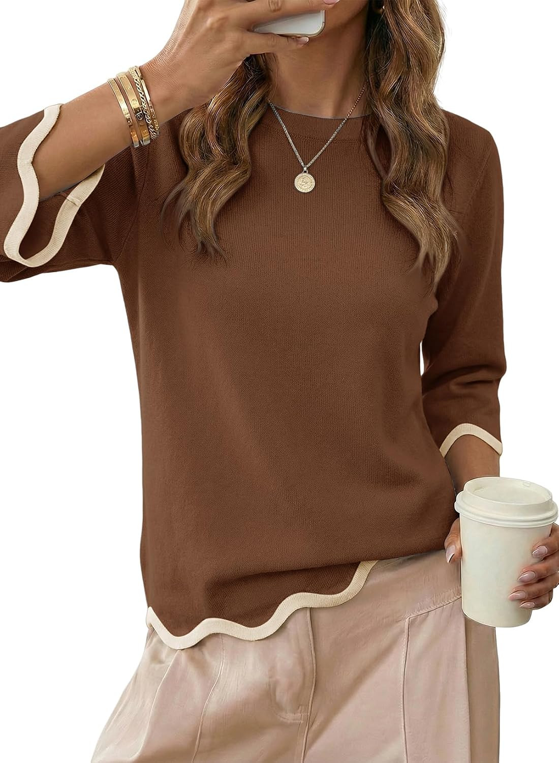 Dokotoo Women's Sweaters 3/4 Sleeve Crewneck Casual Wool Pullover Tops 2026 | Amazon (US)