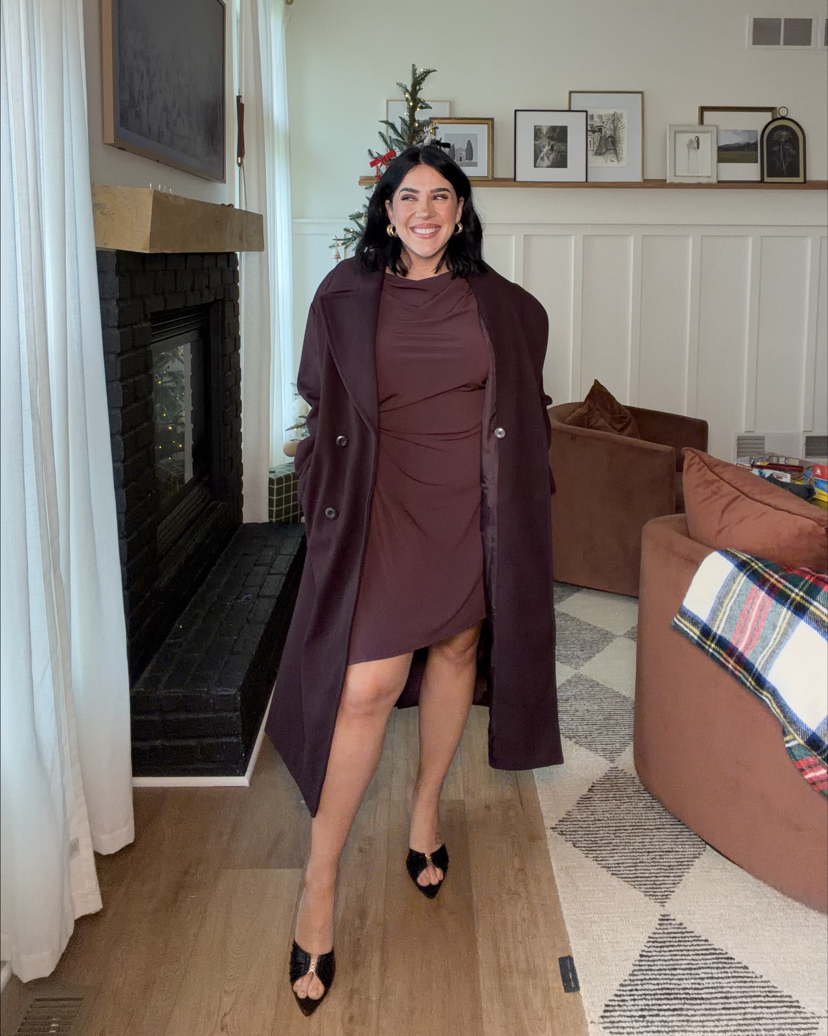 A timeless, classy holiday outfit from @oldnavy. Size L :) the pea coat is just a stunner. The dress is so flattering and forgiving and stretchy! I’m 5’4 long legs. Winter outfit, Christmas party outfit, holiday style, midsize. 

#LTKMidsize #LTKSaleAlert #LTKHoliday