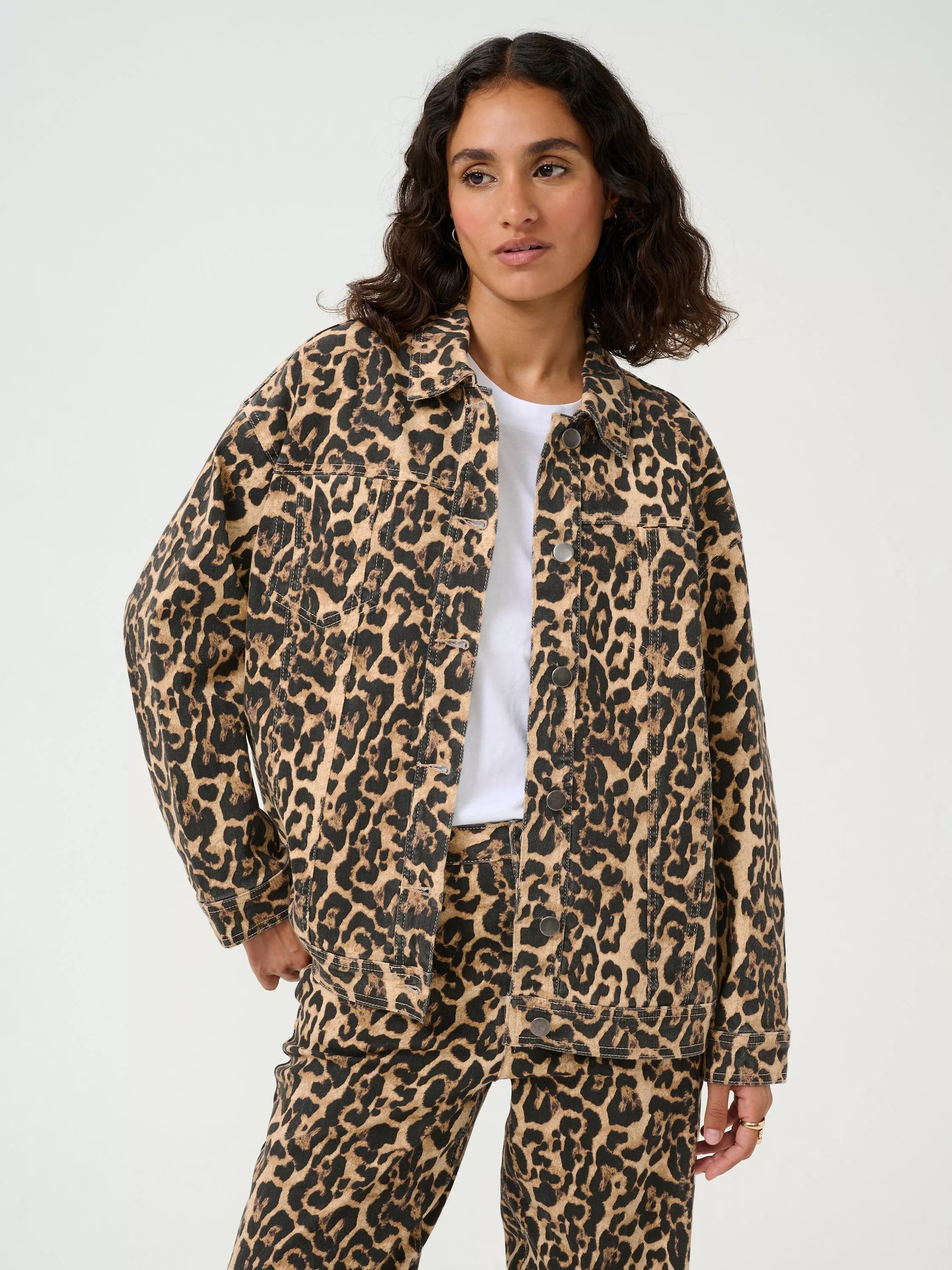 KAFFE Leonora Leopard Print Denim Jacket, Leopard Print | John Lewis (UK)