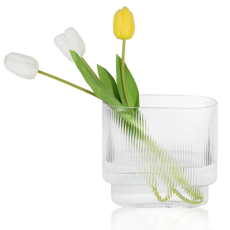 PARMPH Glass Flowers Vase, 7.8'' Tall Modern Clear Glass Vase with 3PCS Artificial Tulip Flowers,... | Walmart (US)
