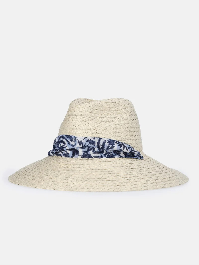 Time and Tru Women's Panama Hat with Scarf, Natural | Walmart (US)