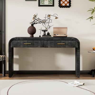 GDFStudio Oscar 59'' Console Table with Rounded Silhouette and Drawers, Antique Black | Target