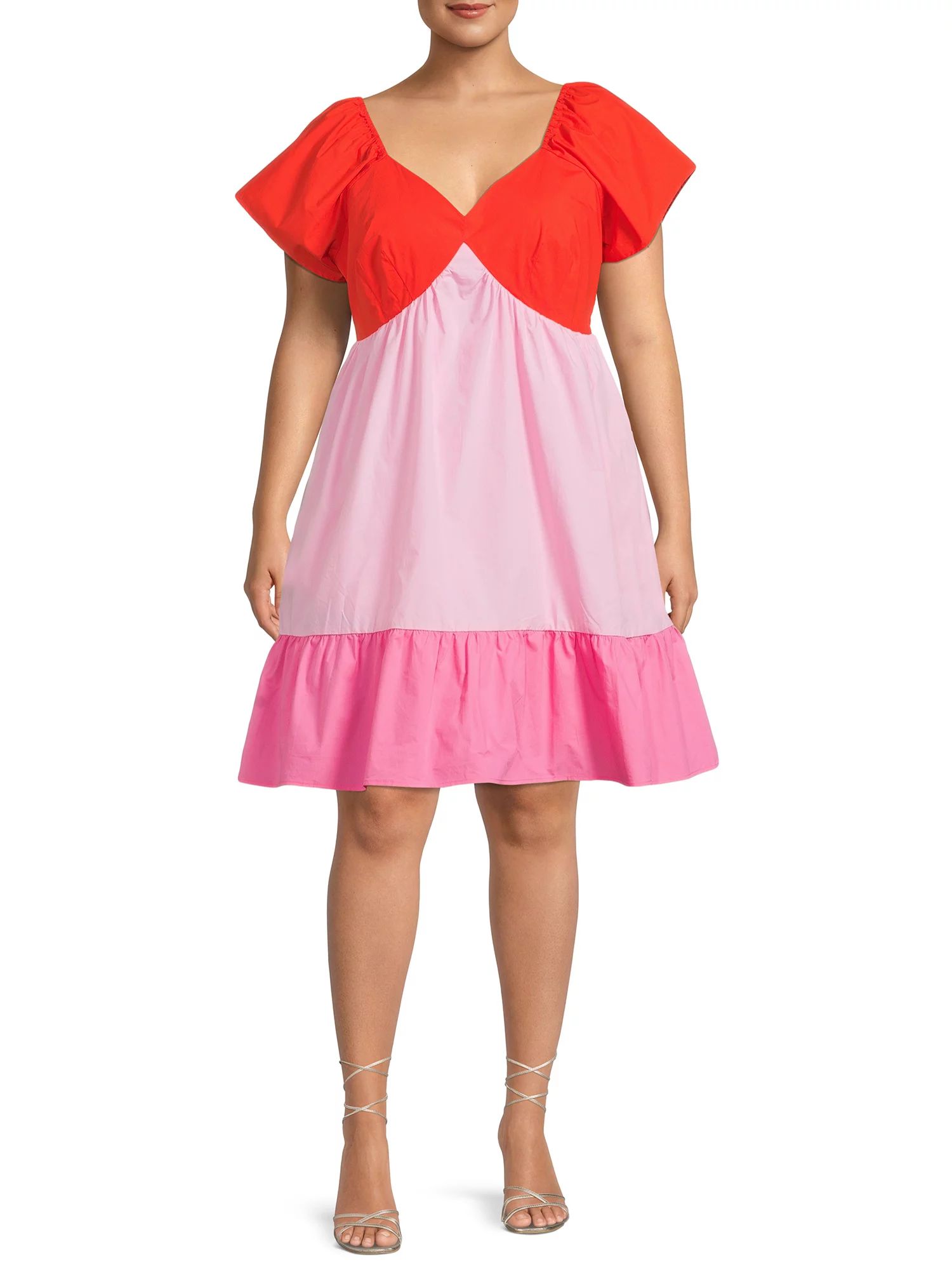 The Get Women's Plus Size Colorblocked Mini Dress with Short Sleeves - Walmart.com | Walmart (US)