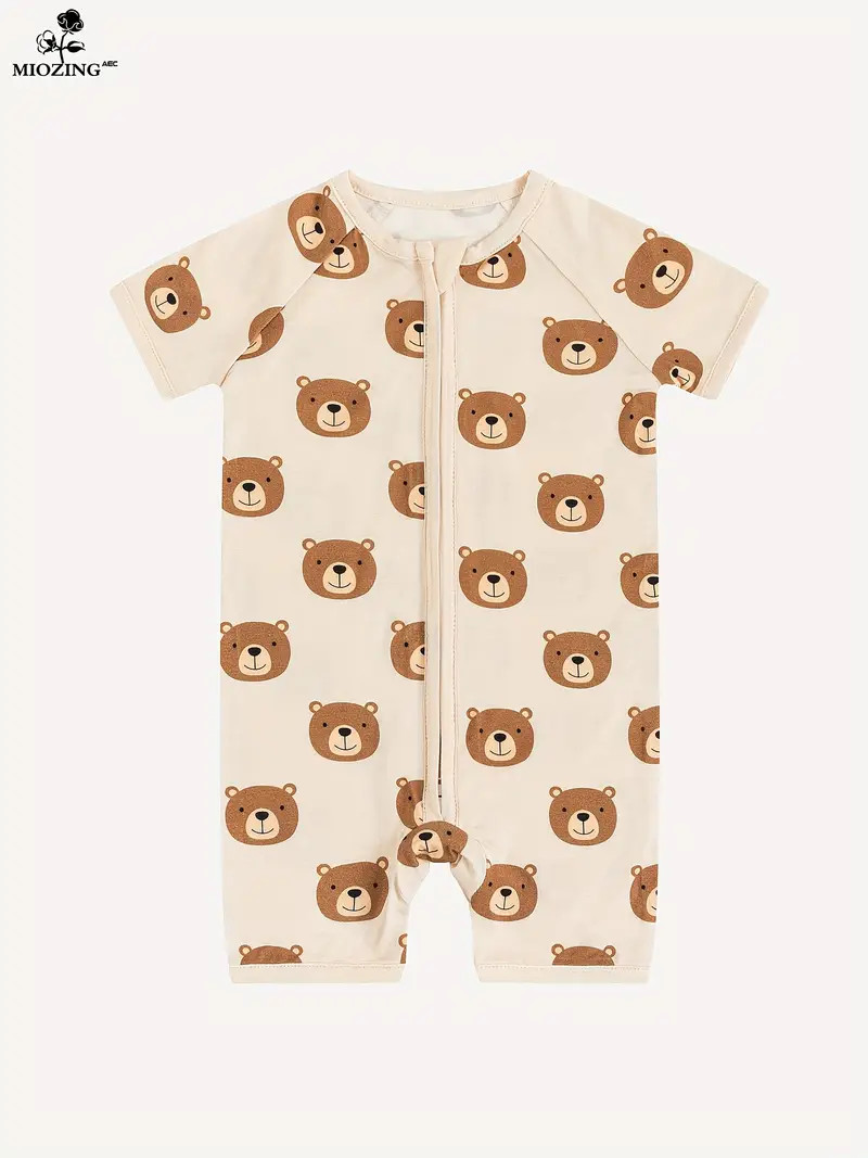Soft & Cozy Unisex Baby Romper - Bamboo Fiber, Short Sleeve, Zippered, Cute Bear Print, Skinny Fi... | Temu Affiliate Program