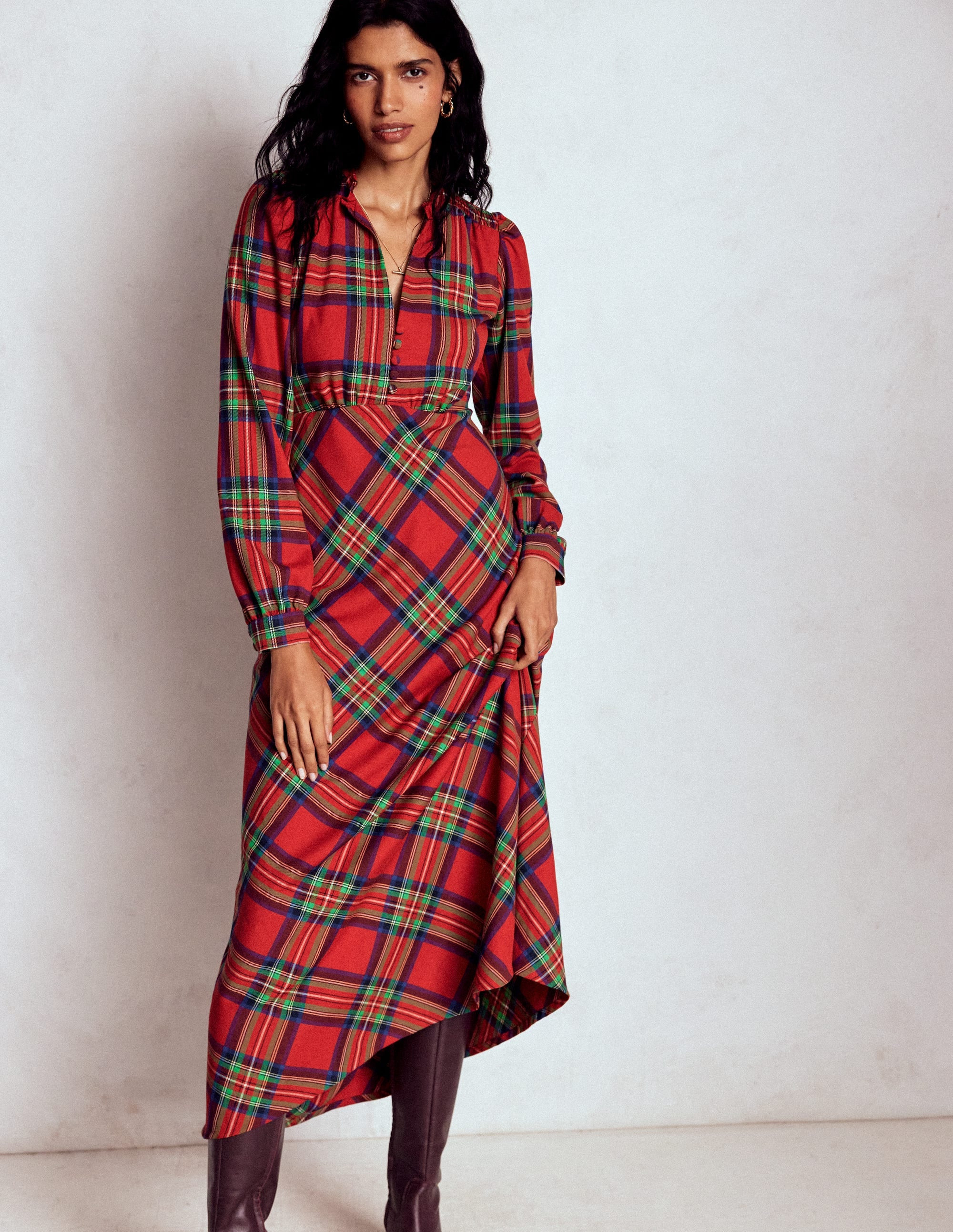 Cassie Check Tea Dress-Red, Blue and Green Check | Boden UK