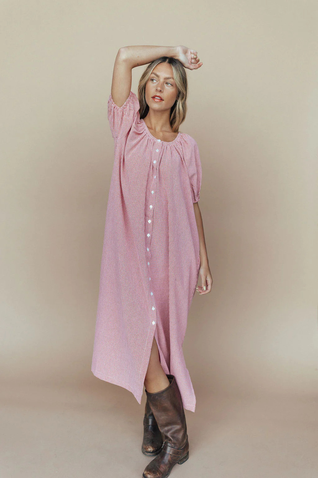 Eliza Gingham Maxi Dress in Red Large | Henly