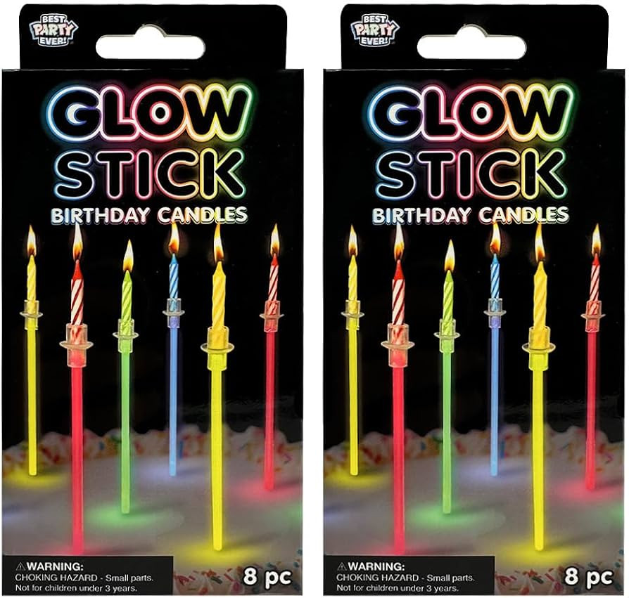 BEST PARTY EVER! Glow Stick Birthday Candles for Cake, Glowing Party Favors, 2 Pack (16 Total) | Amazon (US)