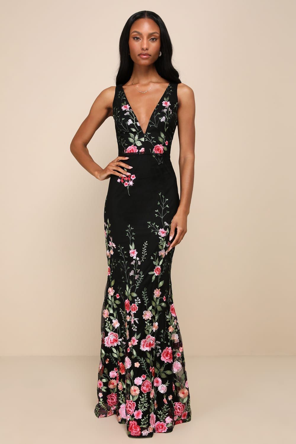 Soiree Blossom Black Floral Embroidered Mermaid Maxi Dress | Lulus
