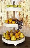Deco 79 Large, 3-Tier Distressed White & Natural Wood Round Serving Tray Stand, Party Serving Trays, | Amazon (US)