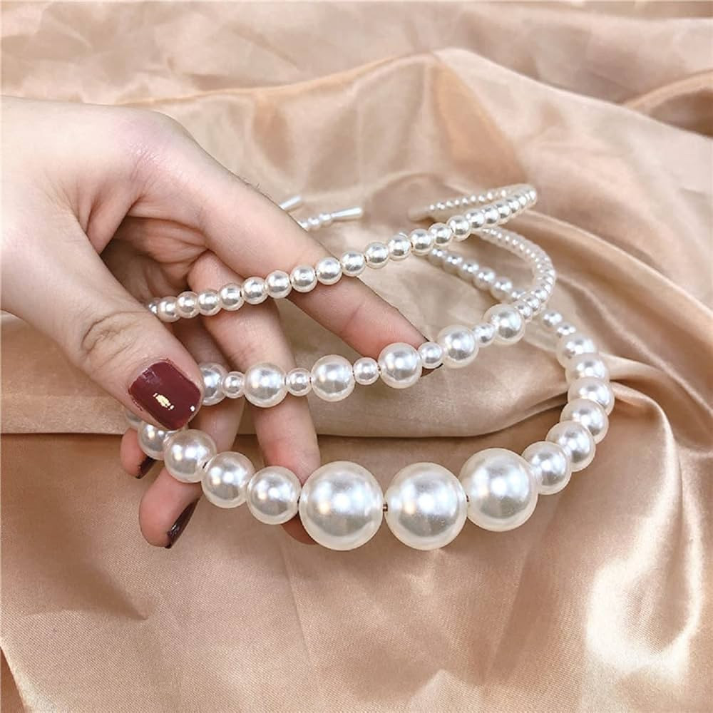 3pcs White Faux Pearl Hairbands Bridal Hair Hoop Wedding Hair Accessories Pearl Headbands for Wom... | Amazon (US)