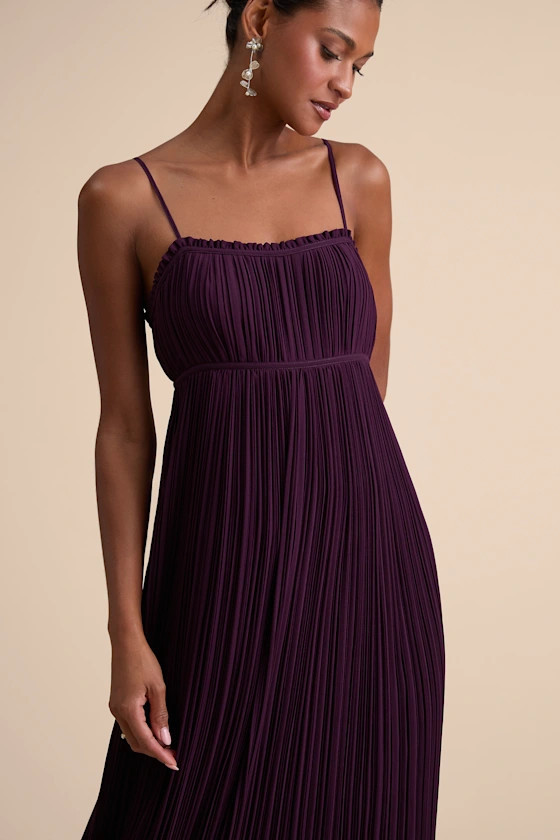 Delina Plum Plisse Chiffon Tie-Back Maxi Dress | Lulus