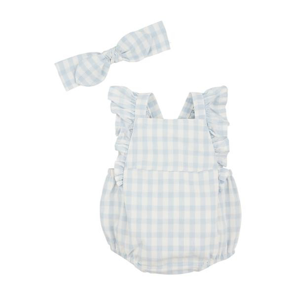 Blue Gingham Baby Romper | Mud Pie