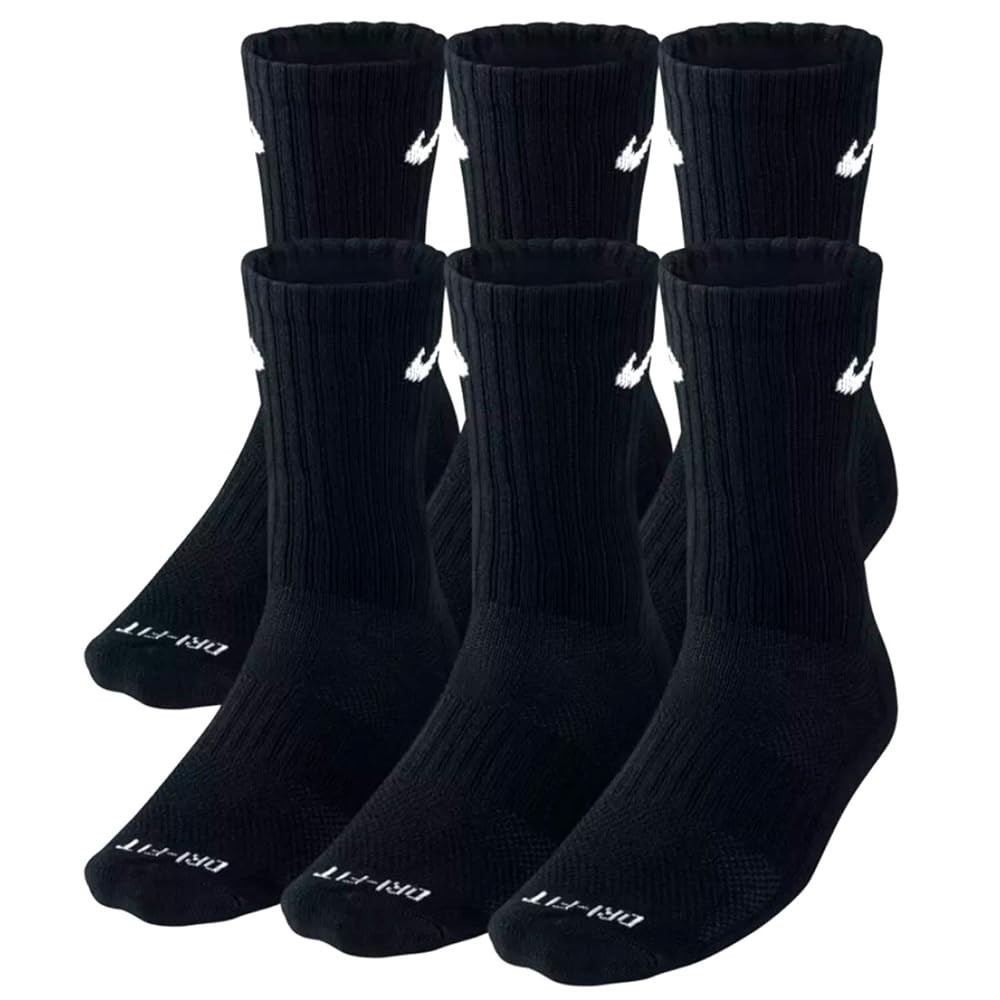 NIKE Plus Cushion Socks (6-Pair) (L (Men's 8-12 / Women's 10-13), Crew Black) | Amazon (US)