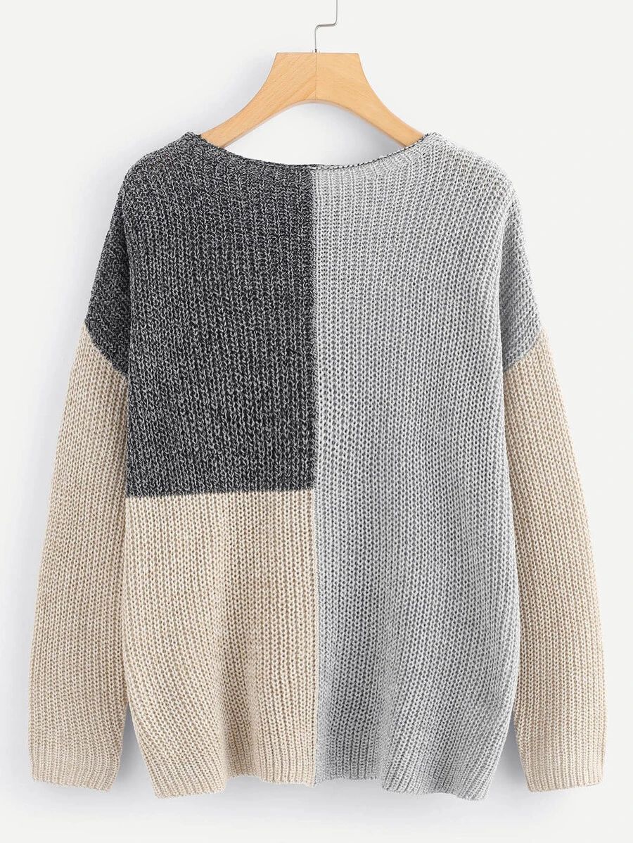 SHEIN Drop Shoulder Color Block Sweater | SHEIN