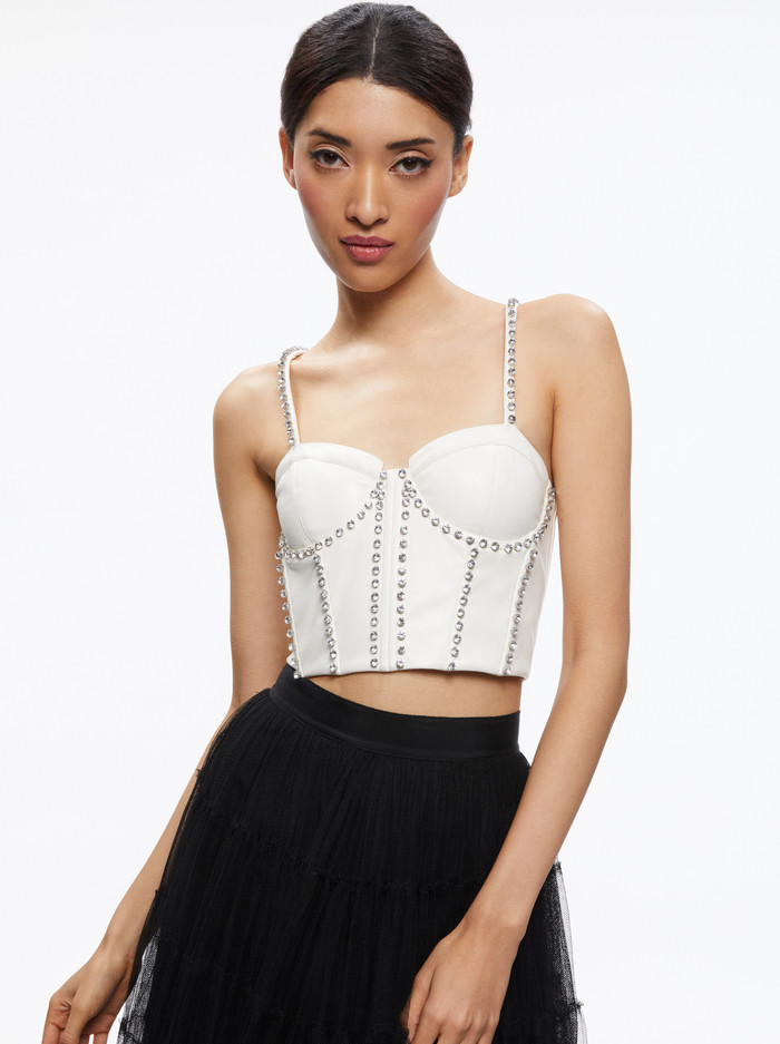 JEANNA BUSTIER VEGAN LEATHER CROP TOP | Alice + Olivia