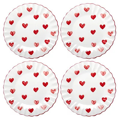 Scalloped Heart Salad Plates, Set of 4, Pink/Red, 8.5 , Stoneware | Kirkland's Home | Kirklands