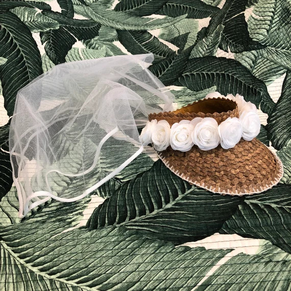 Straw Visor  Veil  White Flower Crown Boho Bride & | Etsy | Etsy (US)