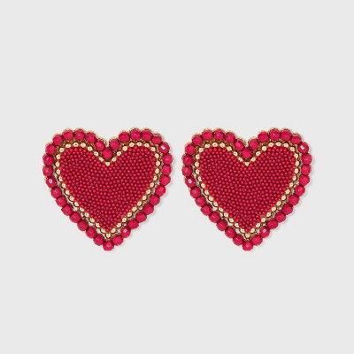 SUGARFIX by BaubleBar Beaded Heart Stud Earrings - Red | Target