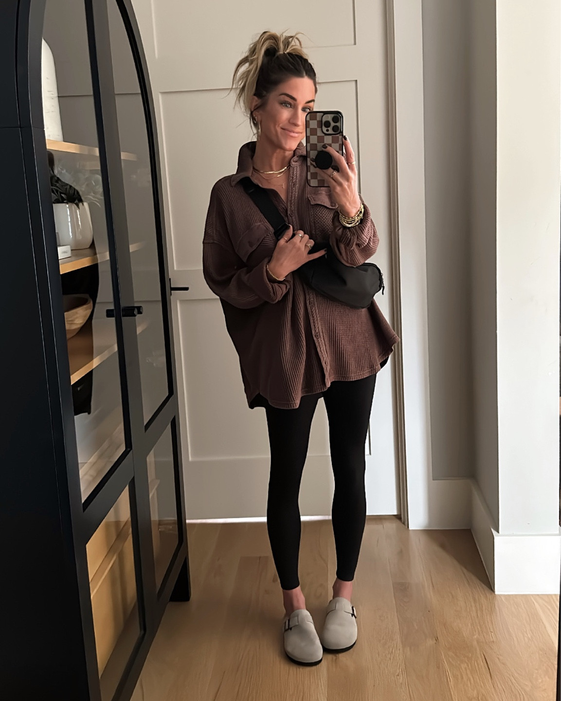 Casual fall vibes!🍂 Wearing a small in this top, but could have sized up for more length. Amazon leggings are true to size and sooo good!   

#LTKover40 #LTKshoecrush #LTKstyletip