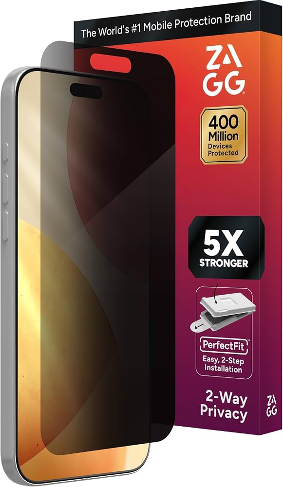 ZAGG Glass Elite Privacy Screen Protector for iPhone 17 Pro Max - 5X Stronger Tempered Glass, Cle... | Amazon (US)