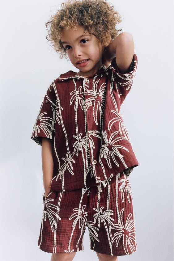 EMBROIDERED PALM TREE TEXTURED SHIRT | Zara US