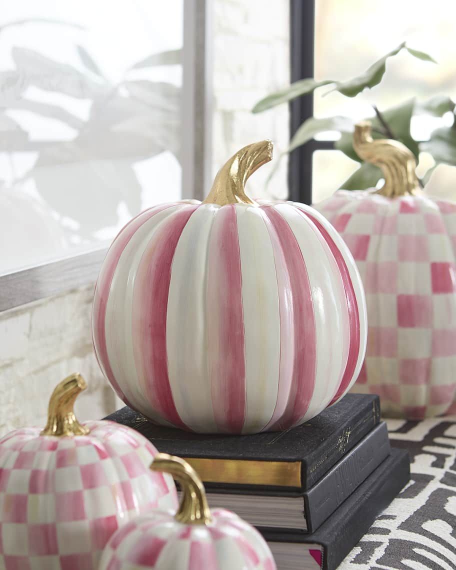 MacKenzie-Childs Bubblegum Stripe Medium Pumpkin, 13.6" | Neiman Marcus