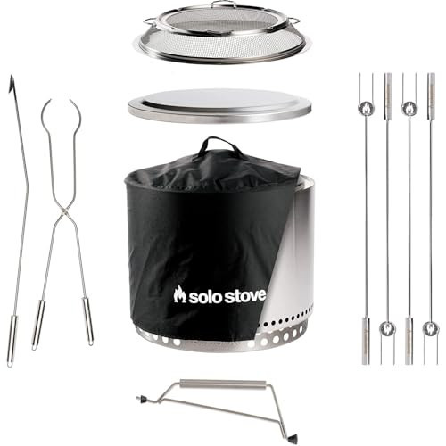 Solo Stove Bonfire Ultimate Bundle 2.0 | Smokeless Fire Pit, Stand, Shelter, Shield, Lid, Handle, Sticks&Tools, Portable Camping Accessories, Wood Burning, Stainless Steel, H: 16.75in x Dia: 19.5in | Amazon (US)