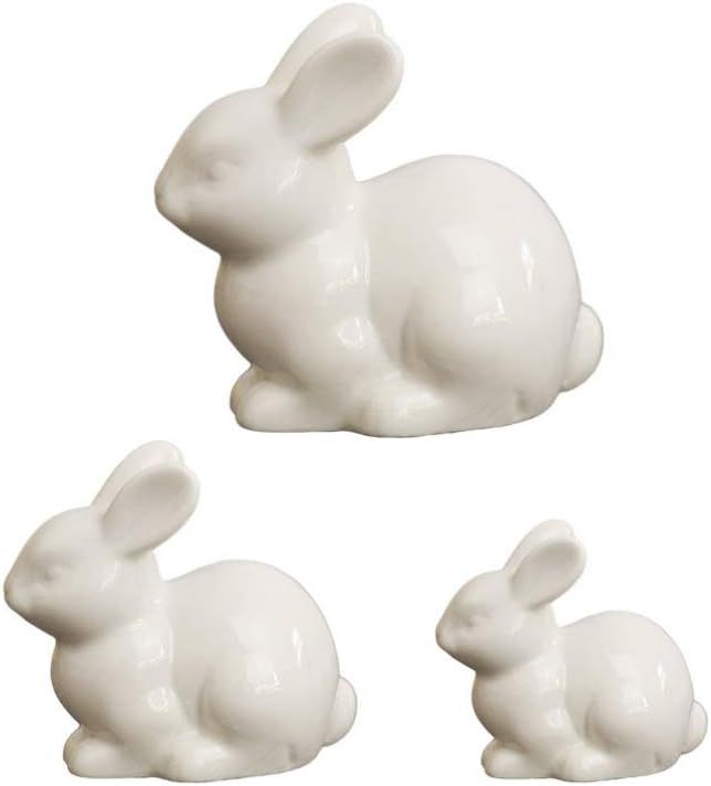 NOLITOY 3pcs Easter Bunny Figurines White Ceramic Rabbit Ornaments for Easter Home Garden Micro L... | Amazon (US)