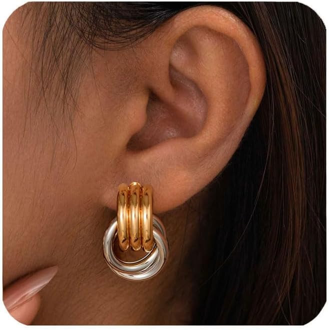 14K Gold Silver Plated Earrings for Women Chunky Statement Jewelry | Amazon (US)