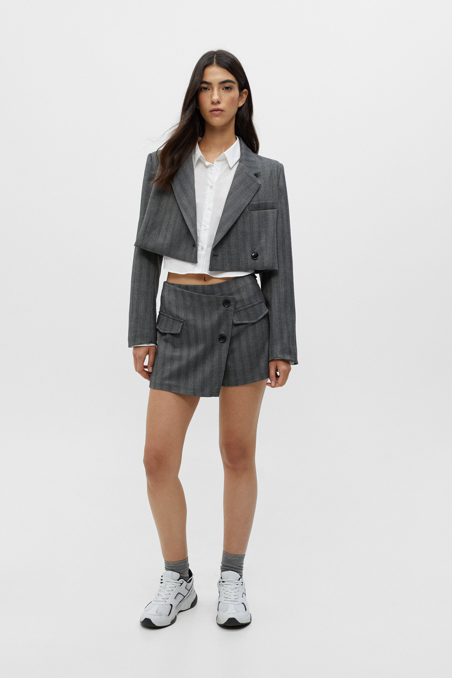 Cropped blazer met visgraatmotief | PULL and BEAR NL