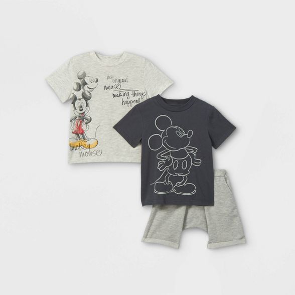 Toddler Boys' 3pk Mickey Mouse Short Sleeve French Terry Top and Bottom Set - Cream | Target