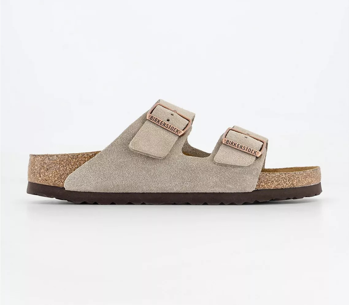 BIRKENSTOCK
								Arizona Two Strap Sandals
								Taupe Suede | OFFICE London (UK)