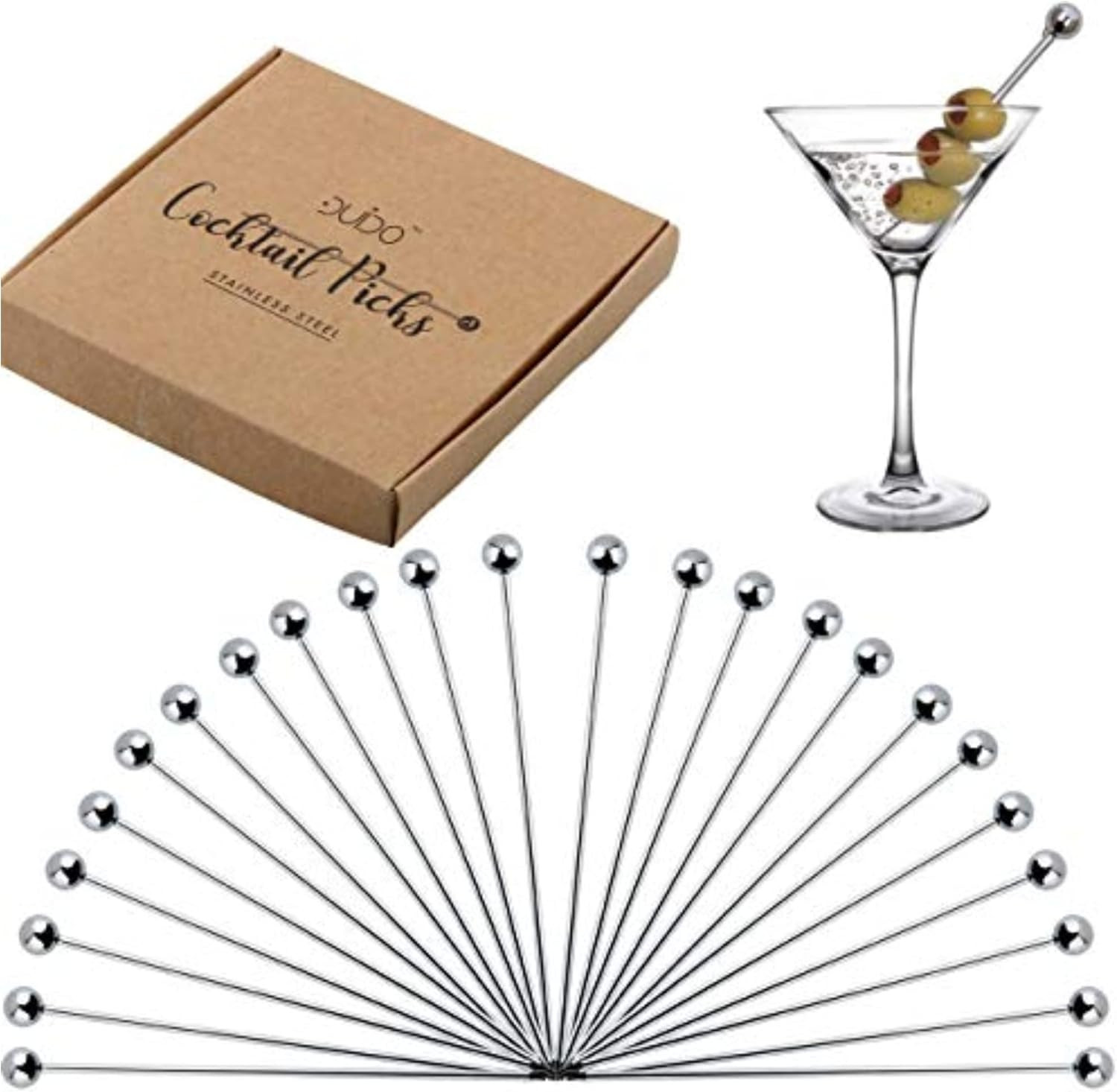 Premium Stainless Steel Cocktail Picks - 24 Pack / 4 Inch - Cocktail Skewers for Drinks | Amazon (US)