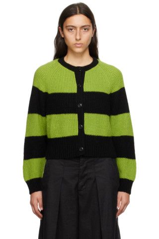 Black & Green Foxtail Cardigan | SSENSE