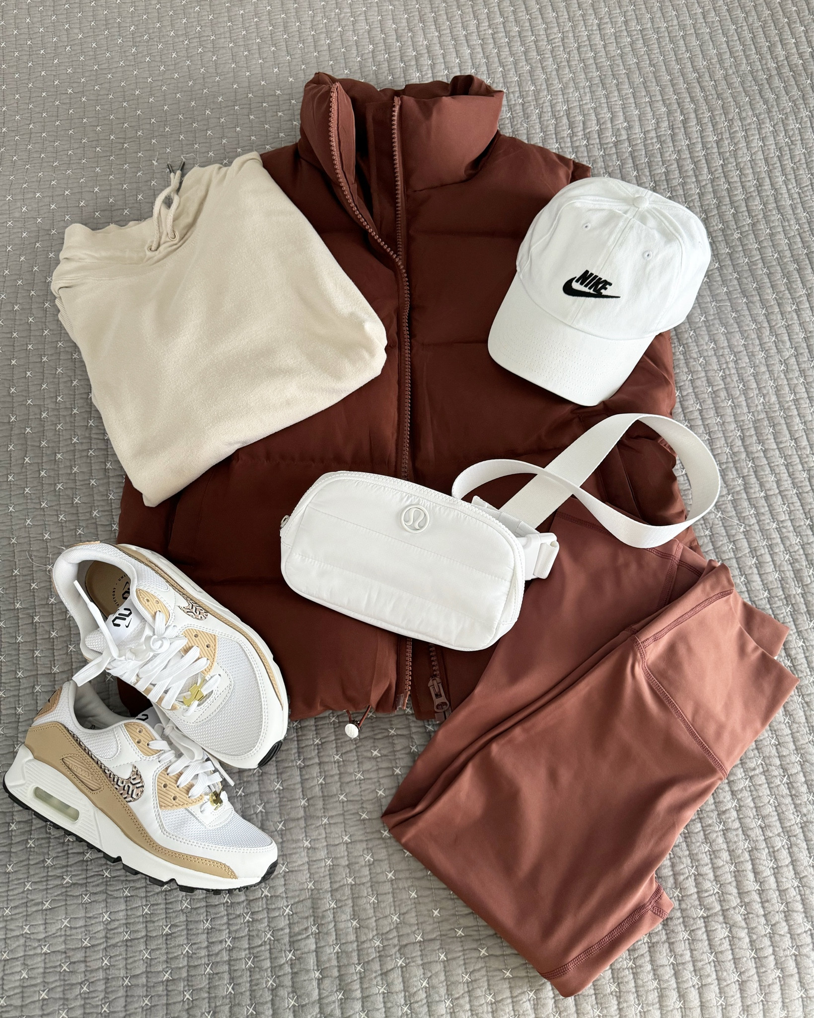 This color scheme though 😍😍
The vest is oversized but so good. My exact Nike are sold out most places but I linked similar colors! Leggings are 90 degree by reflex and hat is on repeat every day lately! 

#LTKfindsunder50 #LTKstyletip #LTKshoecrush
