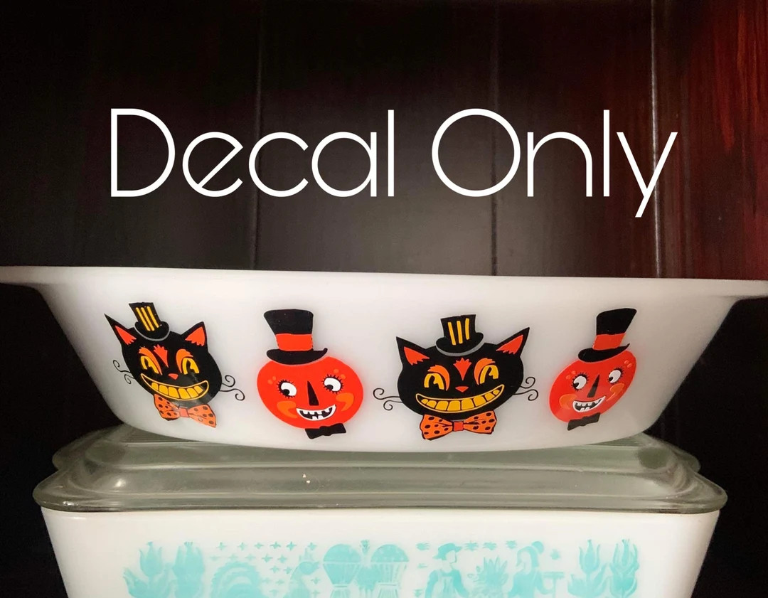 Vintage Inspired Cat and Jack O’lantern Pyrex Decal - Etsy | Etsy (US)