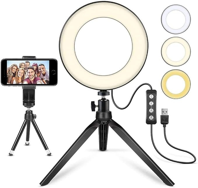 LED Ring Light 6" with Tripod Stand for Desk YouTube Video and Makeup, Mini Camera Light with Cel... | Amazon (US)
